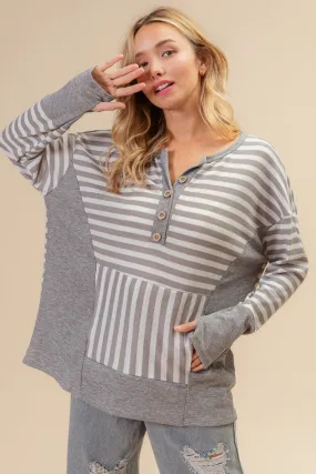 BiBi Striped Thumbhole Long Sleeve Top for Winter Wear