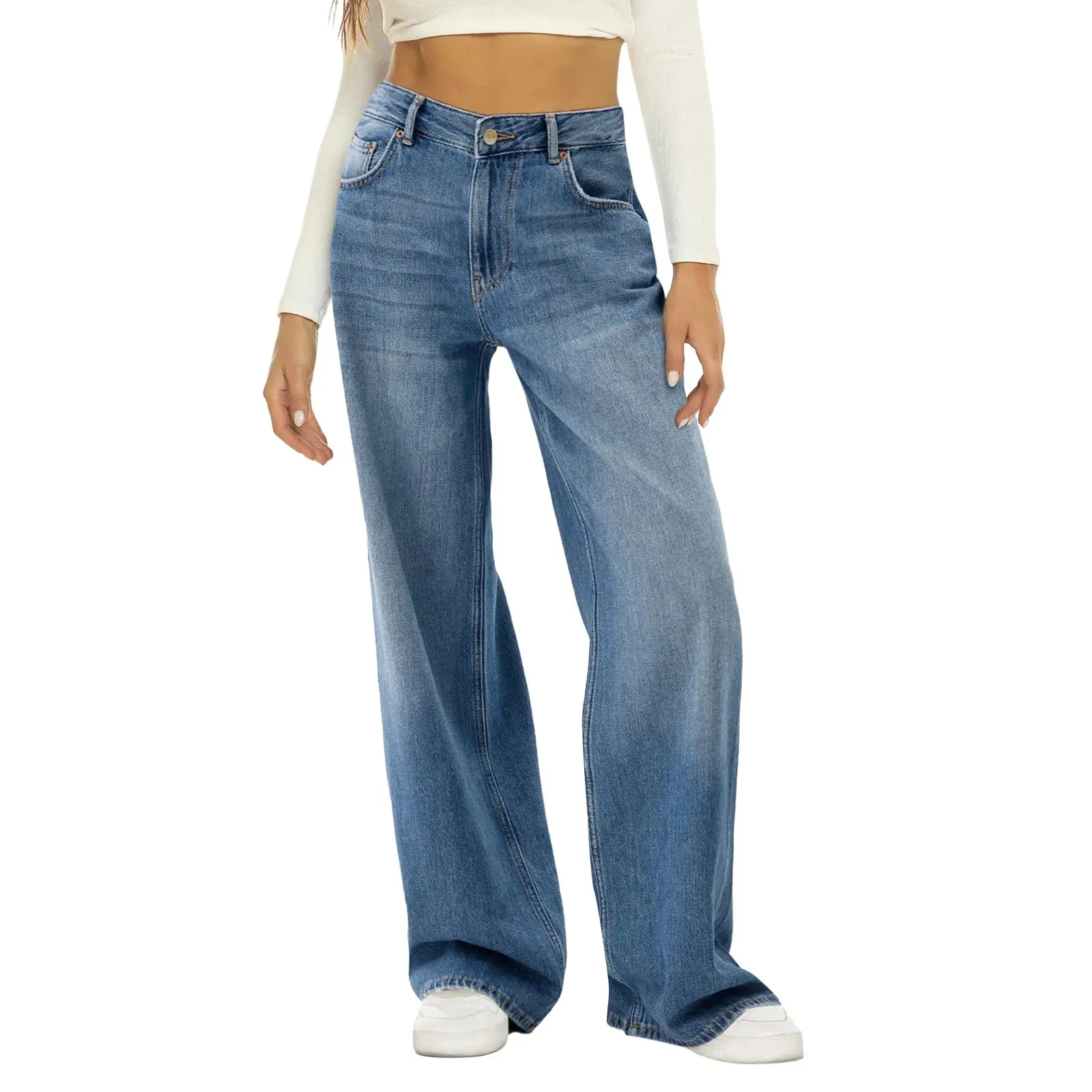 Fashion Casual Straight Leg Wide Leg Jeans