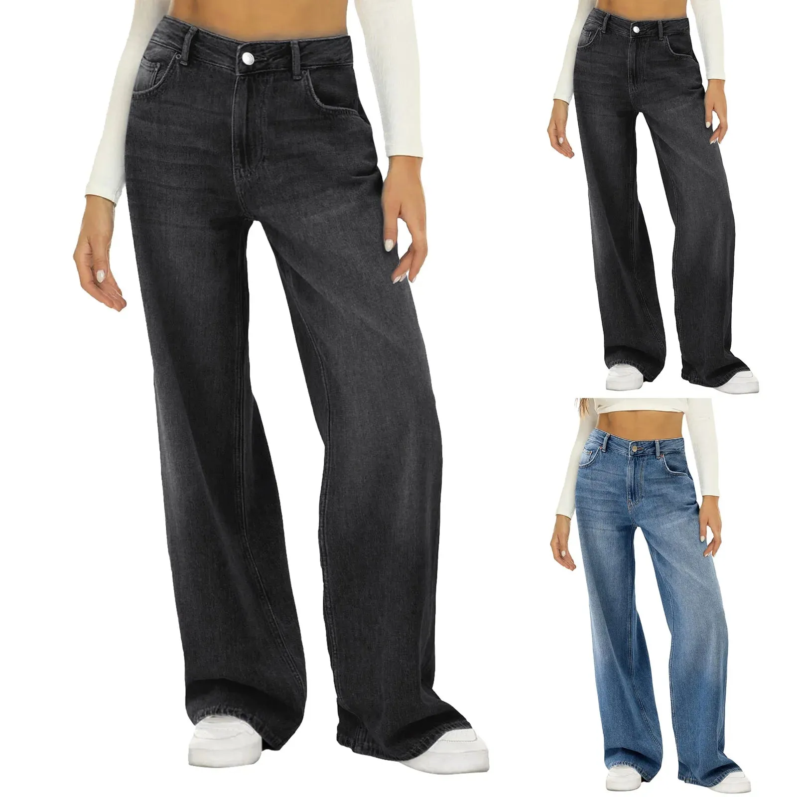 Fashion Casual Straight Leg Wide Leg Jeans