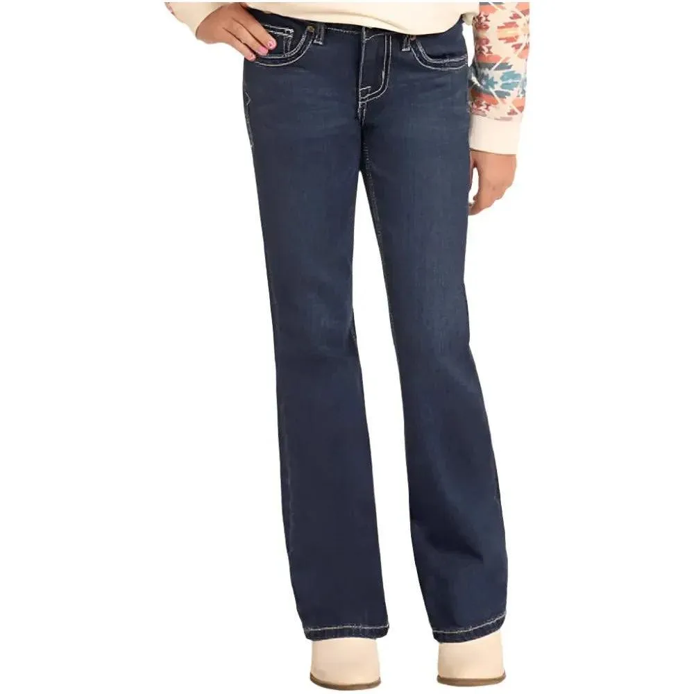 Girl's Rock and Roll Denim Pearl Stitch Bootcut Jeans BG4MD04918