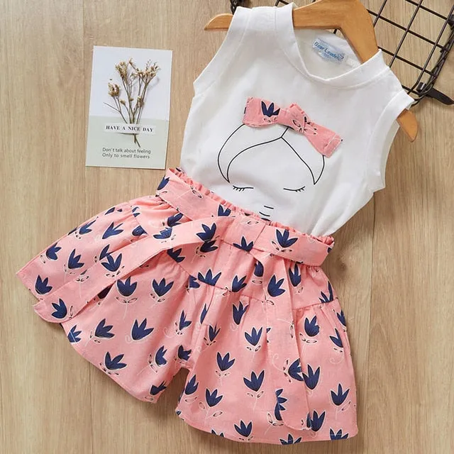 Melario Girls Clothing Sets 2020 New Summer Flower Printing Vest Pants Fashion Kids Clothes Casual Clothing Sets for Children