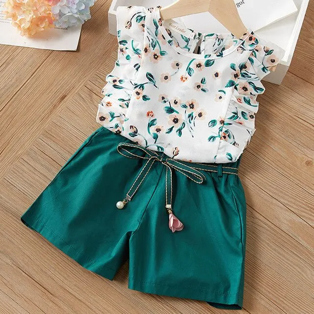 Melario Girls Clothing Sets 2020 New Summer Flower Printing Vest Pants Fashion Kids Clothes Casual Clothing Sets for Children