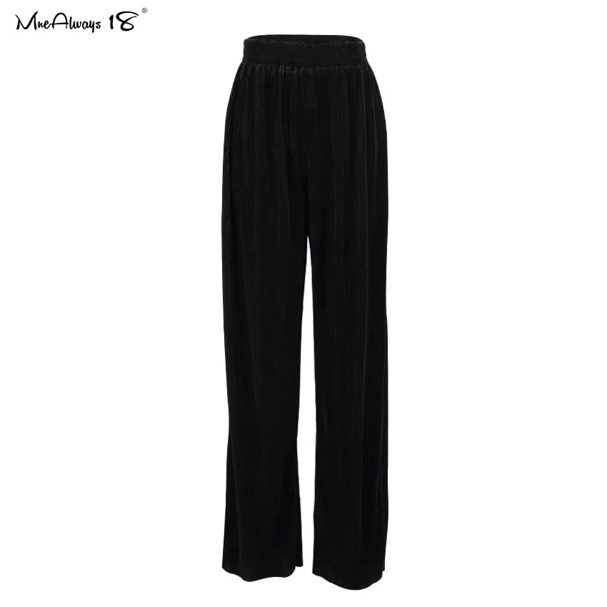 Mnealways18 Beige Pleated Wide Leg Pants Womens Pants Fashion 2023 Casual Loose Trousers