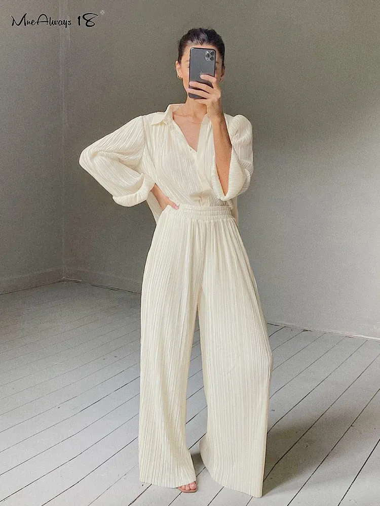 Mnealways18 Beige Pleated Wide Leg Pants Womens Pants Fashion 2023 Casual Loose Trousers