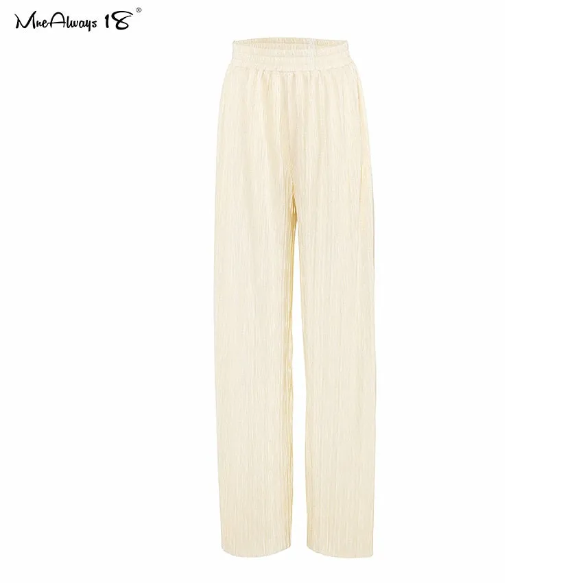 Mnealways18 Beige Pleated Wide Leg Pants Womens Pants Fashion 2023 Casual Loose Trousers