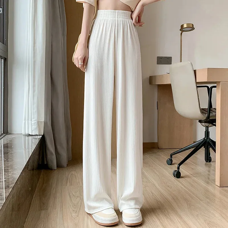 Spring/Summer Ice Silk Wide Leg High Waist Chiffon Pants Fashion Trousers for Women