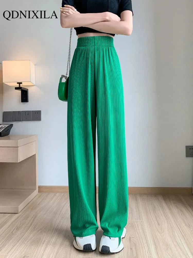 Spring/Summer Ice Silk Wide Leg High Waist Chiffon Pants Fashion Trousers for Women