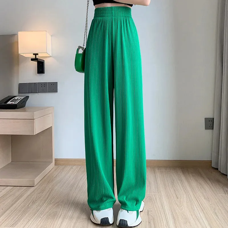 Spring/Summer Ice Silk Wide Leg High Waist Chiffon Pants Fashion Trousers for Women