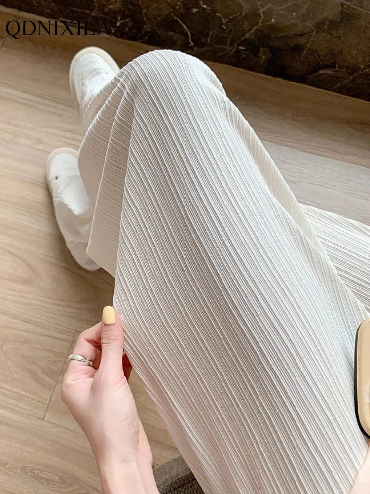 Spring/Summer Ice Silk Wide Leg High Waist Chiffon Pants Fashion Trousers for Women