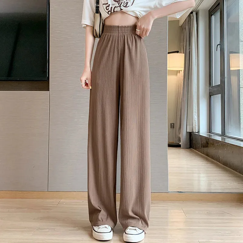 Spring/Summer Ice Silk Wide Leg High Waist Chiffon Pants Fashion Trousers for Women
