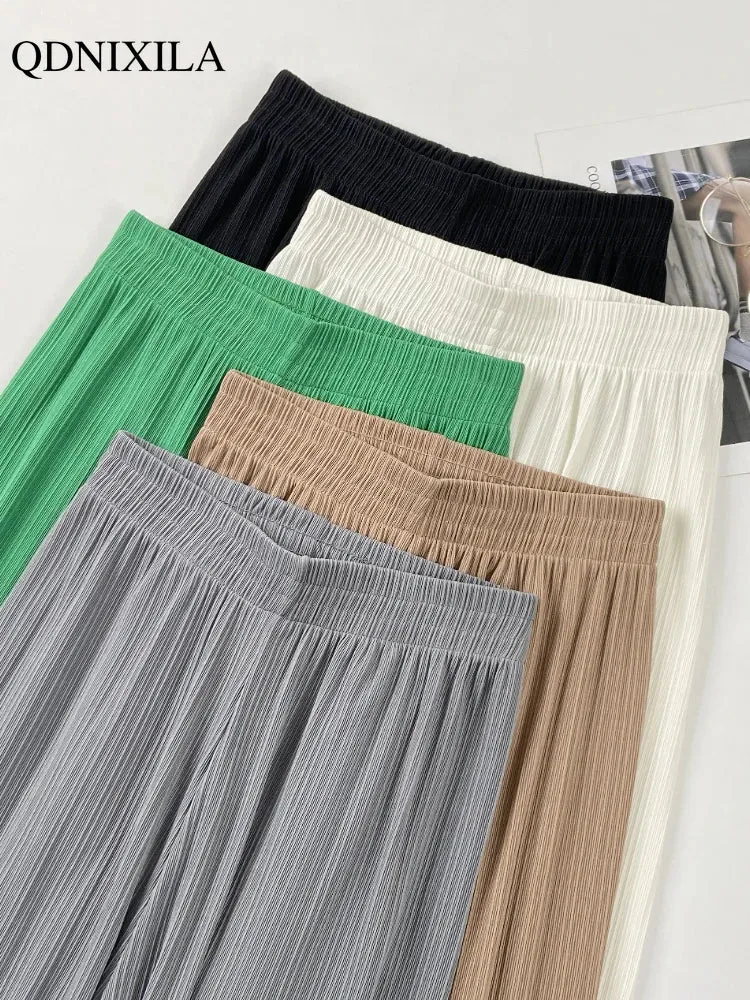 Spring/Summer Ice Silk Wide Leg High Waist Chiffon Pants Fashion Trousers for Women