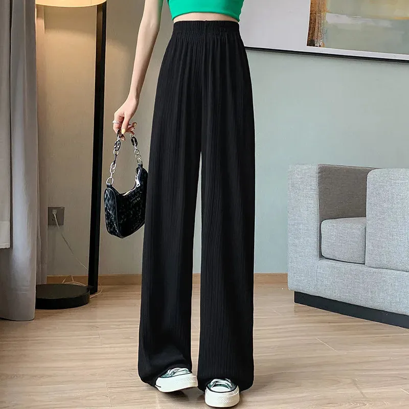 Spring/Summer Ice Silk Wide Leg High Waist Chiffon Pants Fashion Trousers for Women
