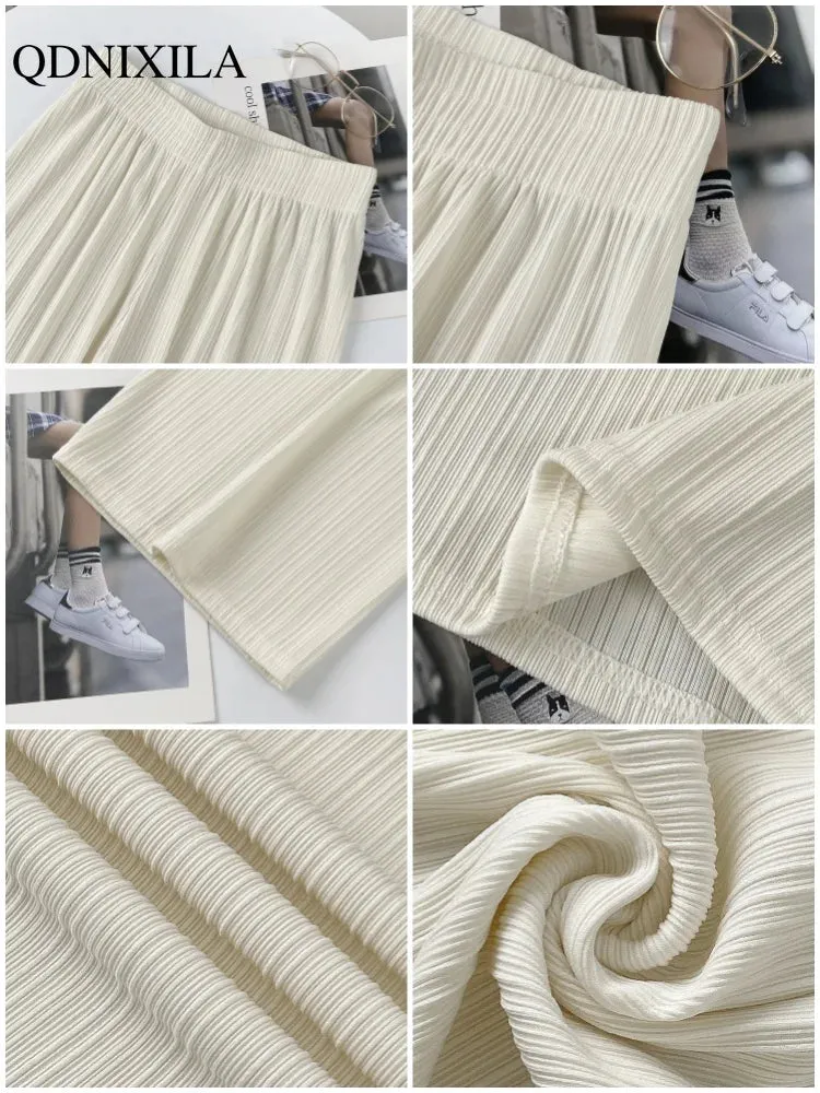 Spring/Summer Ice Silk Wide Leg High Waist Chiffon Pants Fashion Trousers for Women
