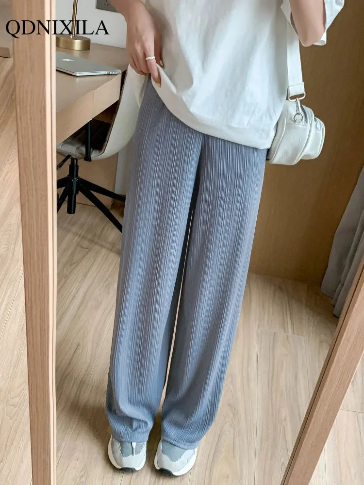 Spring/Summer Ice Silk Wide Leg High Waist Chiffon Pants Fashion Trousers for Women