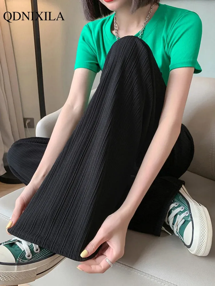 Spring/Summer Ice Silk Wide Leg High Waist Chiffon Pants Fashion Trousers for Women