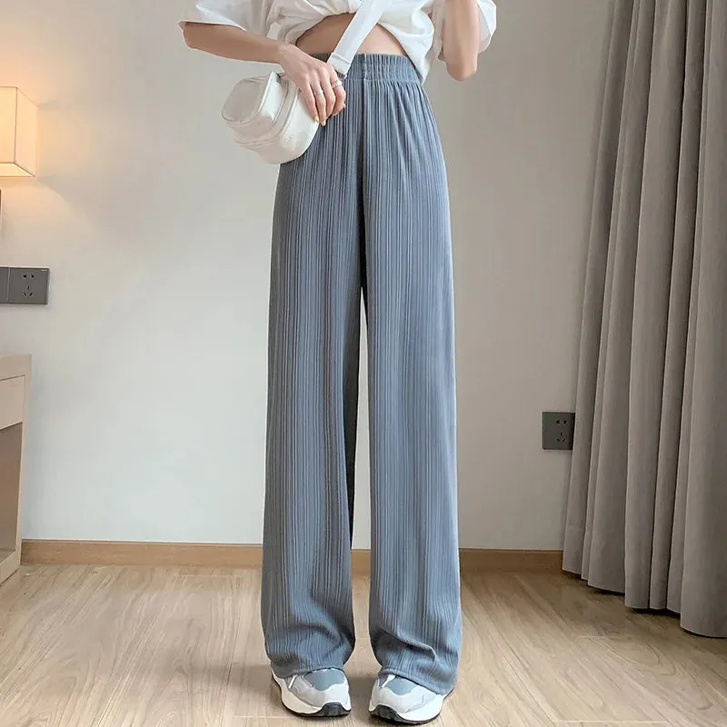 Spring/Summer Ice Silk Wide Leg High Waist Chiffon Pants Fashion Trousers for Women