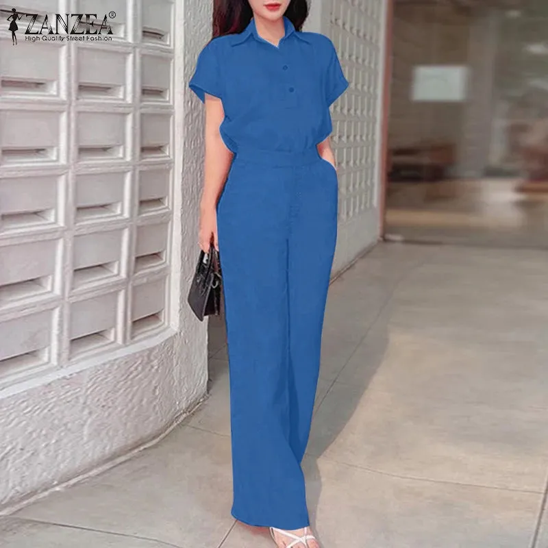 Women's Summer Short Sleeve Shirt Loose Wide Leg Pants 993032 2XL