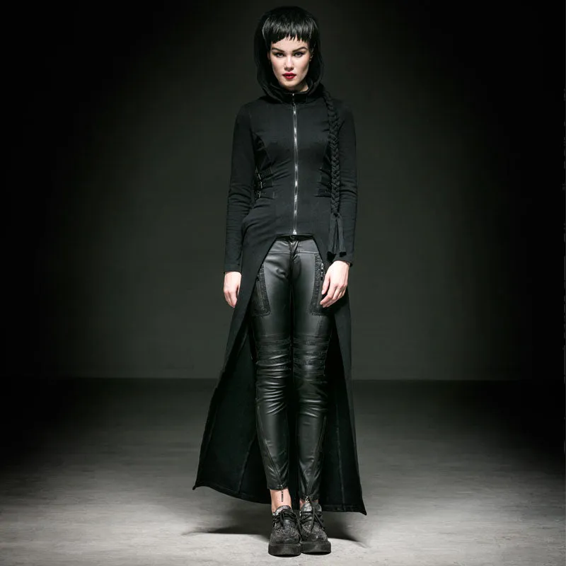 Y-518 Unique Split Front Gothic Trench Coats With Hood For Women